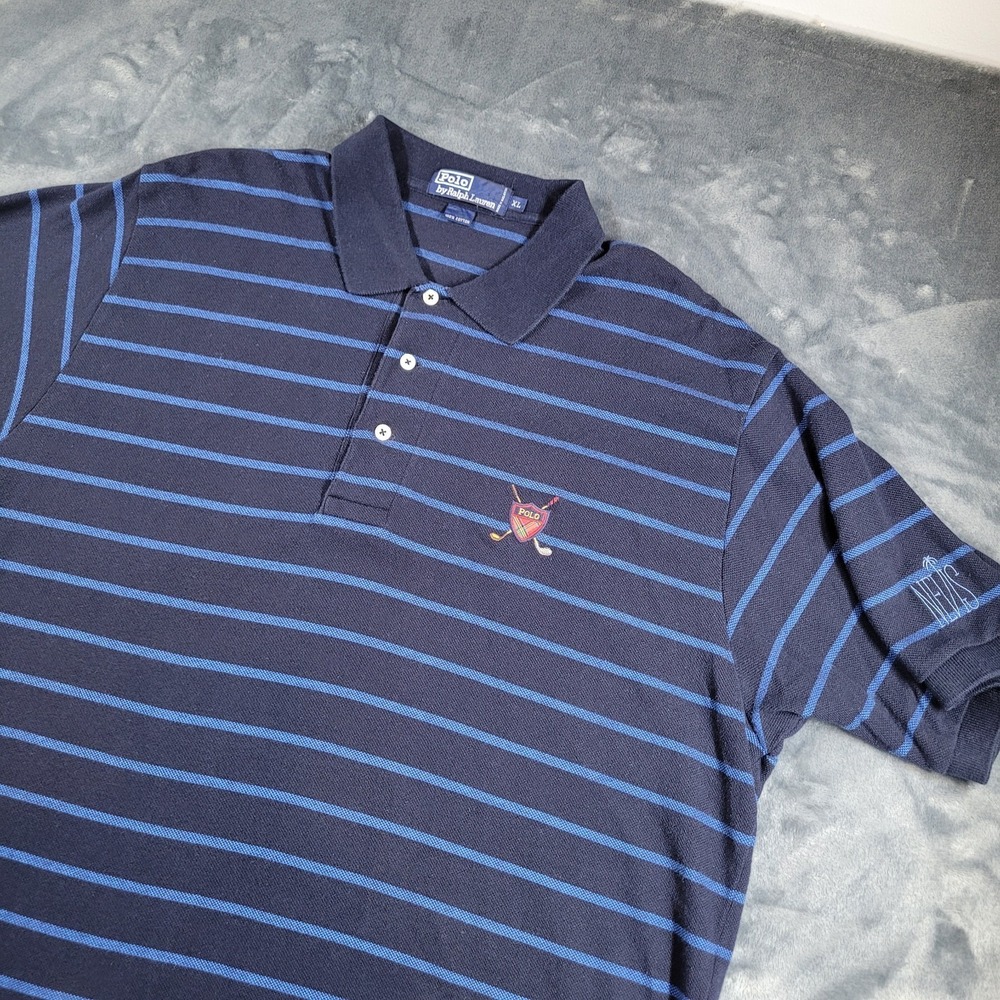 Vtg‎ Polo Ralph Lauren Men's Shirt Size XL Blue Stripe Short Sleeve Cotton-Nevis